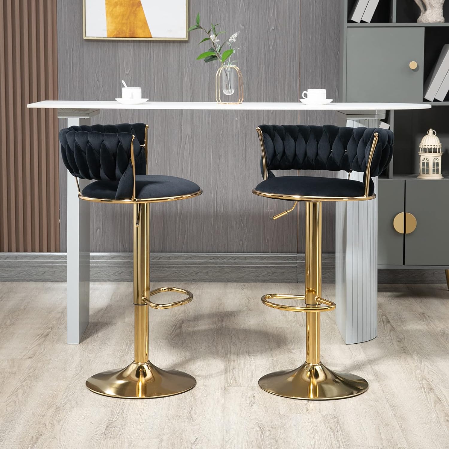 Deolme Taburetes de bar giratorios de terciopelo, taburetes de bar ajustables de altura de mostrador, taburetes de bar modernos con respaldo