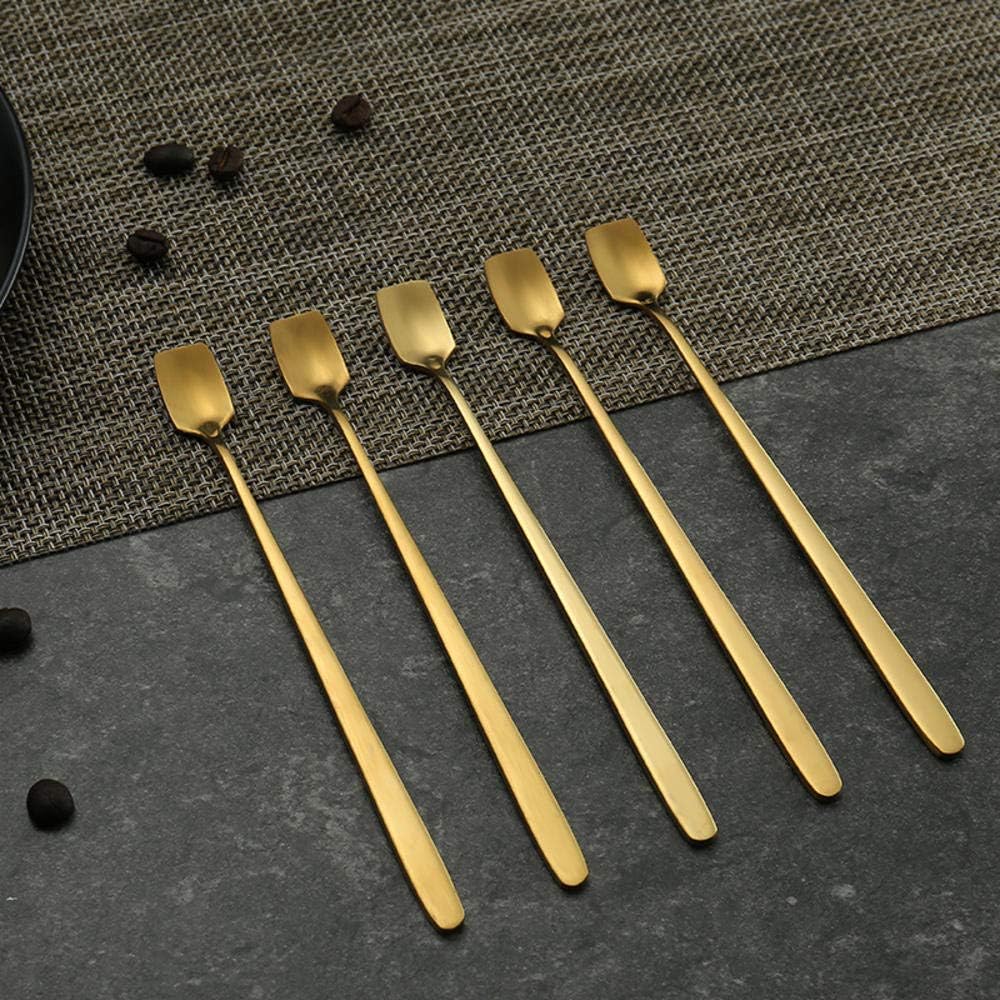 NUOMI 6 cucharas de mezcla de mango largo de acero inoxidable, cabeza cuadrada, para café, té, postre, cóctel, cocina, 13156.7 in, dorado