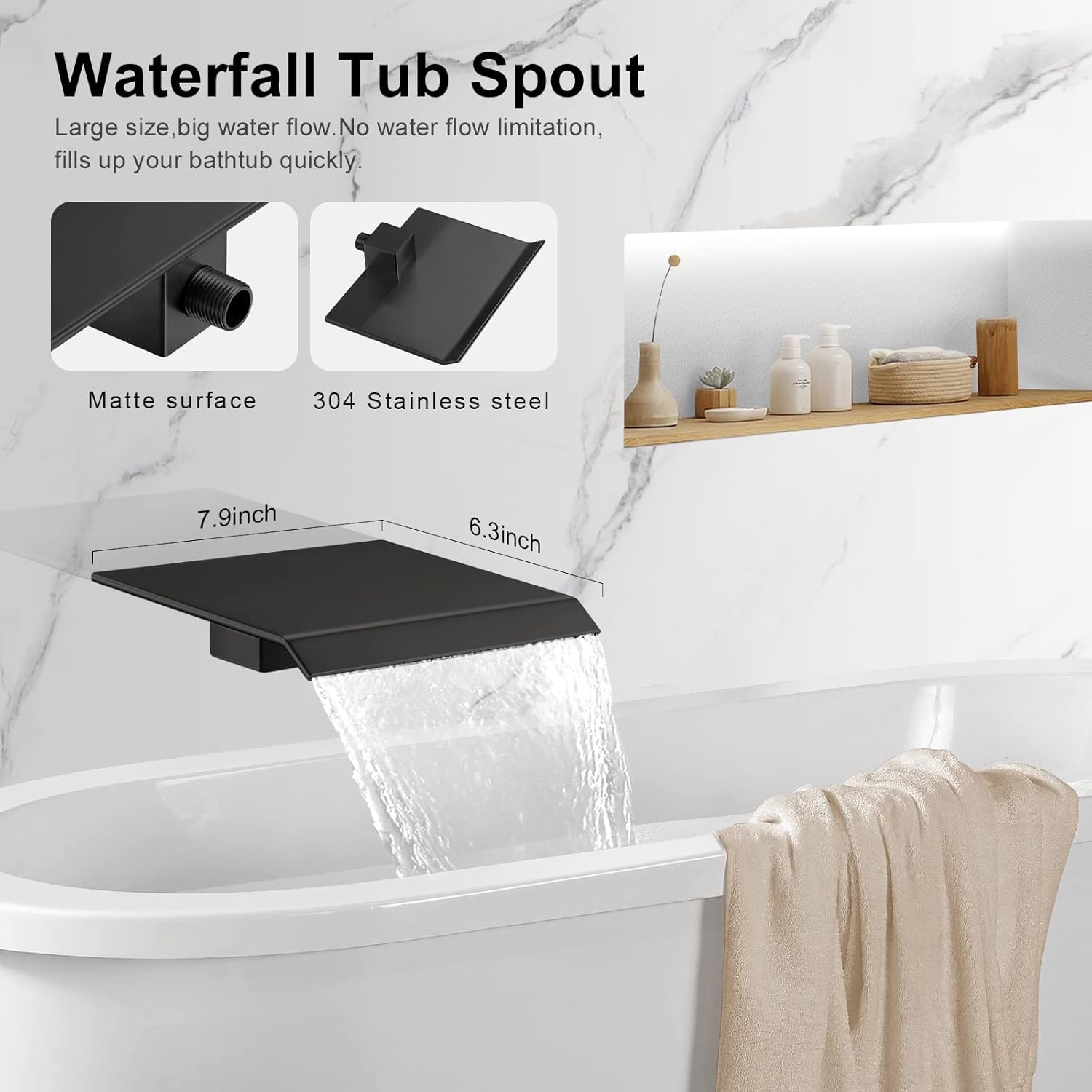 Sistema de ducha de 12 pulgadas con boquilla de bañera, juego de grifo de ducha de bañera negro mate de 3 funciones, cabezal de ducha de lluvia de