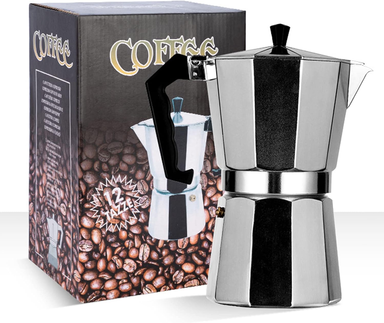 Cafetera Moka de 5.1 fl oz, estufa moka portátil octangonal de aleación de aluminio, cafeteras de 5.9 x 3.0 pulgadas, 3 tazas de espresso, plata