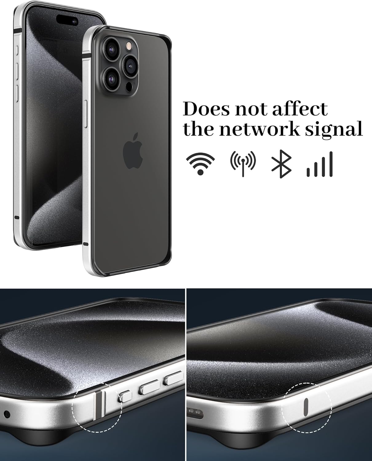 Funda delgada de metal para iPhone 15 Pro Max de 6.7 pulgadas, interior de TPU suave + parachoques chapado en metal, compatible con carga