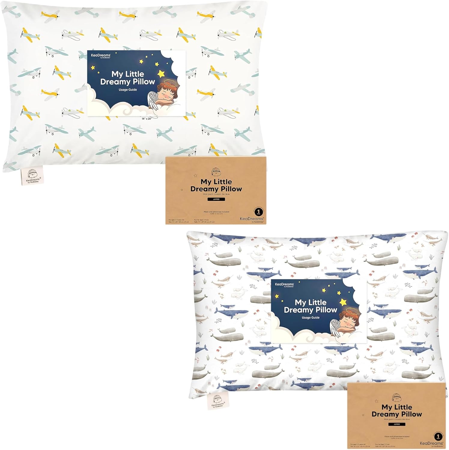 KeaBabies Almohada para niños pequeños con funda de almohada, tamaño jumbo de 14 x 20 pulgadas, almohadas suaves de algodón orgánico para dormir,