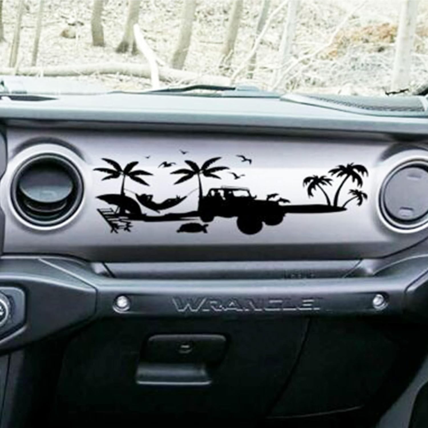 Zxiaochun Dashboard Decal Glove Box Beach Scenery Vinyl Sticker for Wrangler JL JLU Gladiator JT(Matte Black)