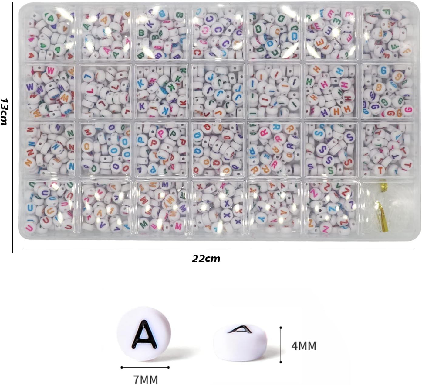 1400 cuentas redondas blancas de letras del alfabeto acrílico de 0.157 x 0.276 pulgadas con patrón de corazón A-Z y línea de cristal para hacer