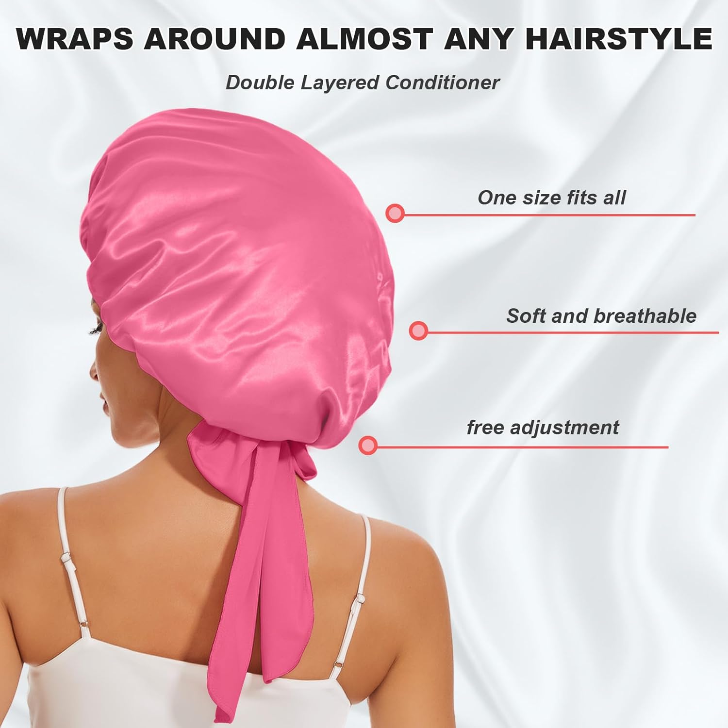 Gorro de satén grande de seda para dormir, gorro de satén de doble capa para mujer, gorro de ducha de cabello rizado natural