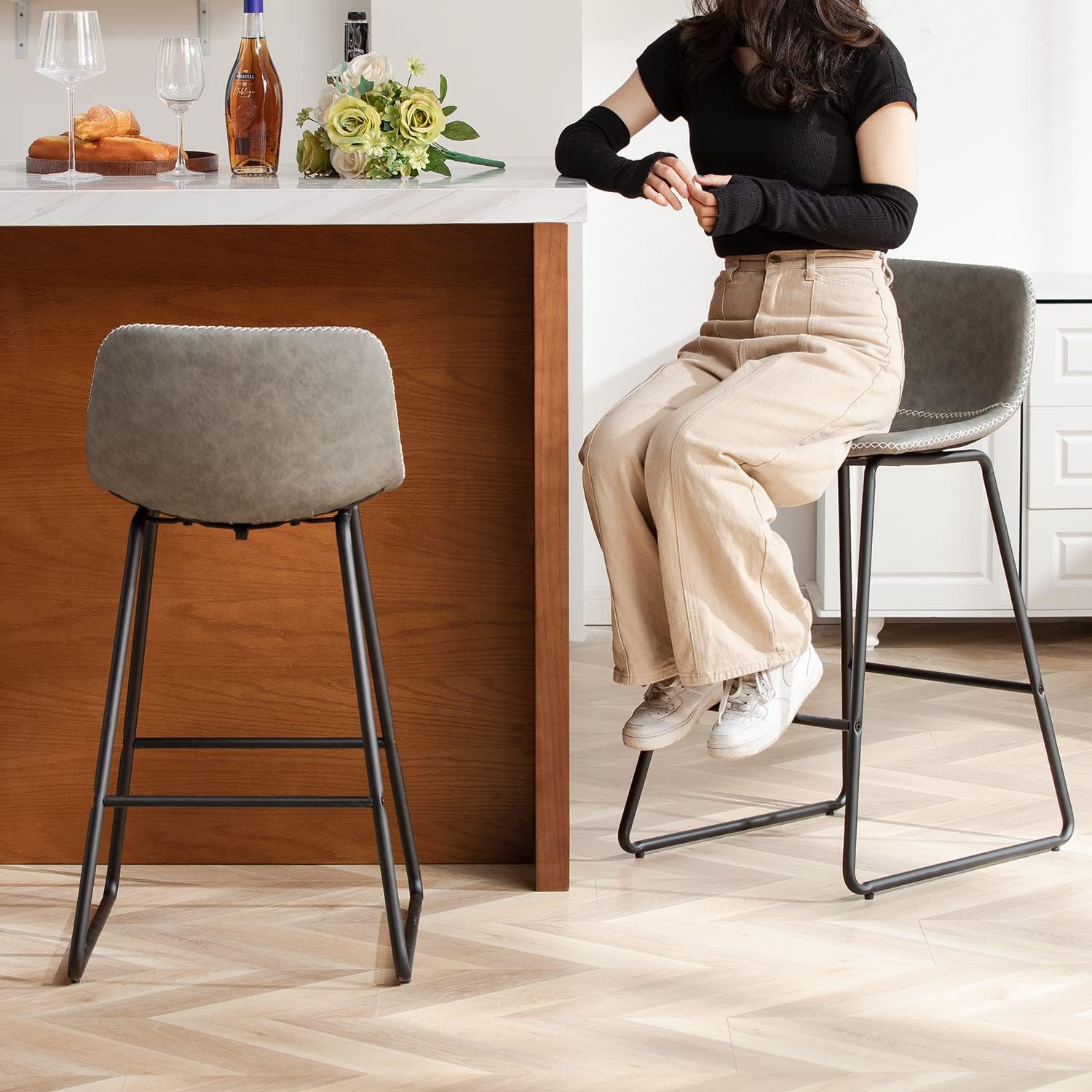 HeuGah Juego de 1 taburetes de bar con altura de mostrador, taburetes de bar modernos para isla de cocina, taburetes de bar de 26 pulgadas de altura