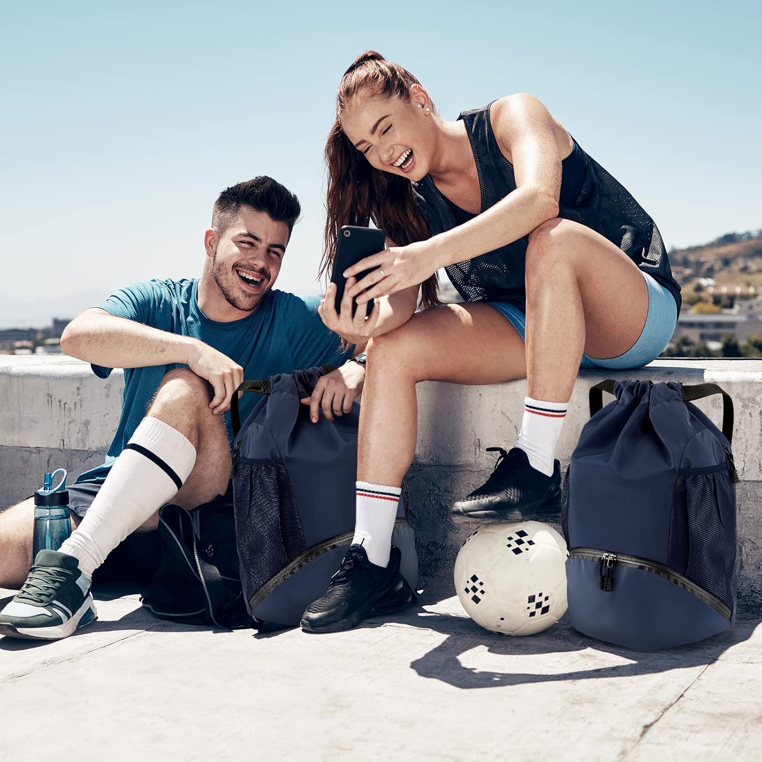 Photect Mochila de fútbol Baloncesto Bolsa de pelota de fútbol Voleibol Gimnasio Mochila con cordón para hombres jóvenes Equipo Yoga