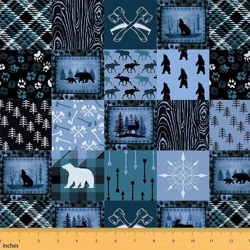 Tela de oso por yarda con bonito estampado de alce decorativo, impermeable, para exteriores, estilo granja, animales salvajes, tela de tapicería