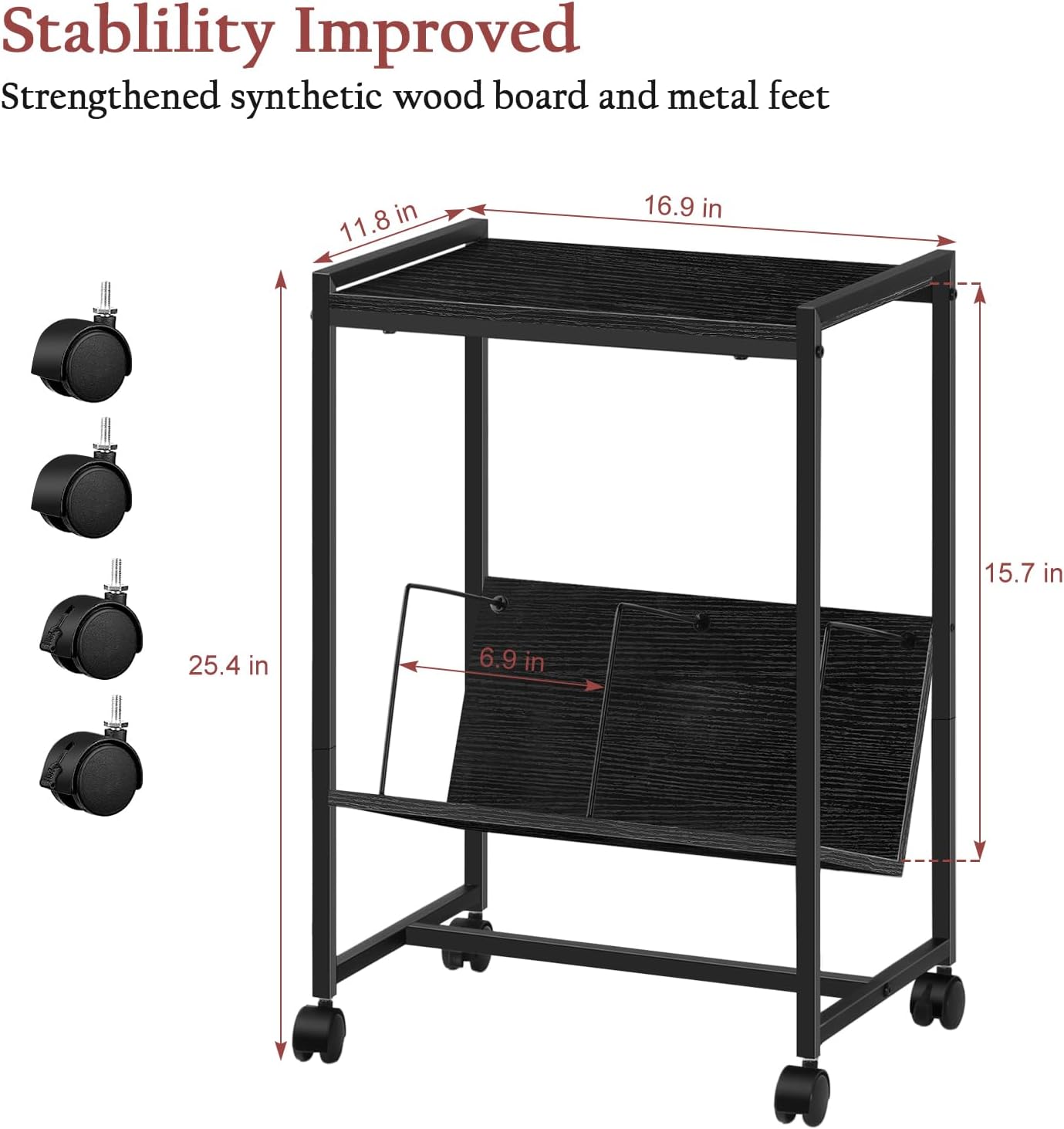 Mesa de tocadiscos, soporte para tocadiscos de 2 niveles con 3 divisores de liberación rápida, soporte para discos de vinilo con 4 ruedas, soporte
