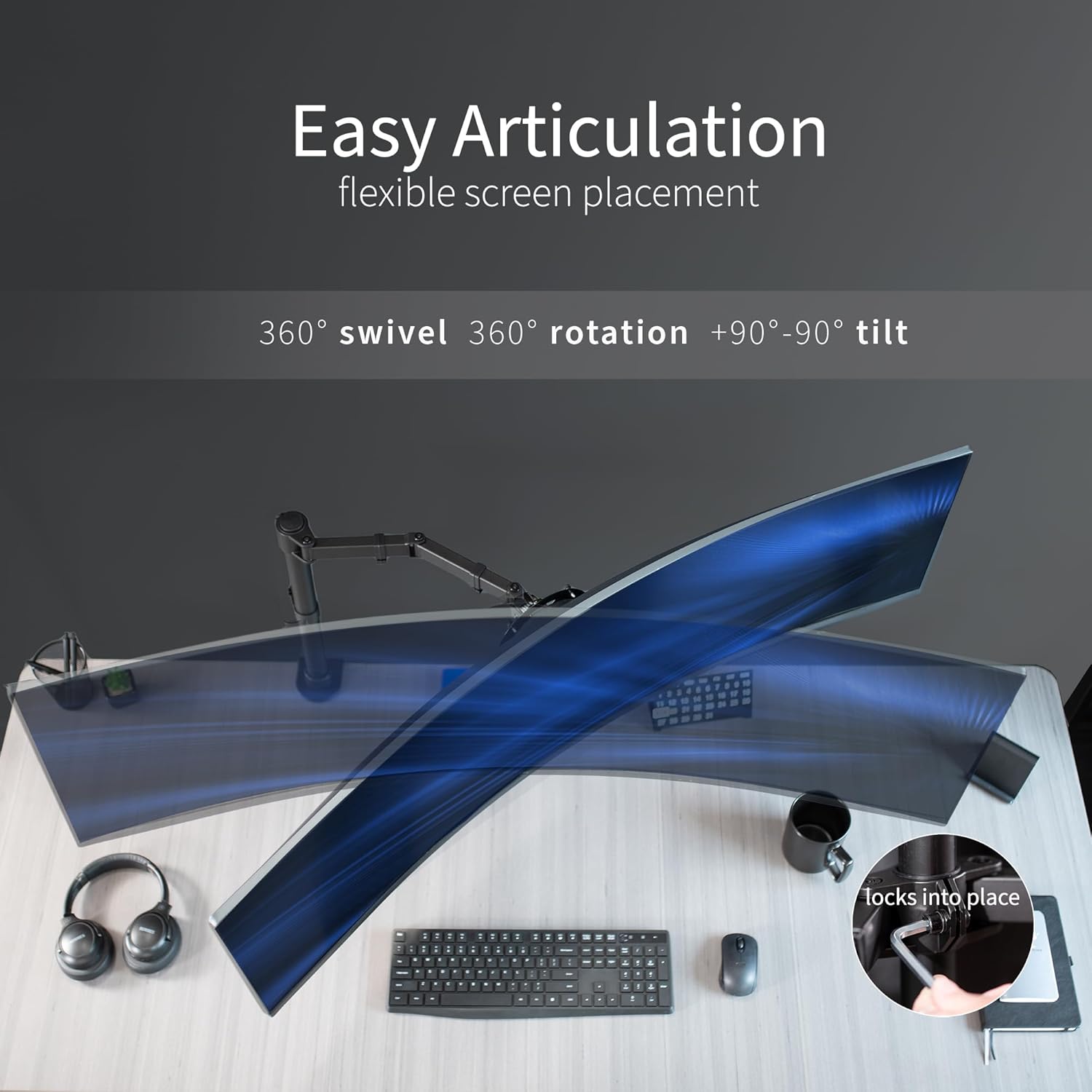 VIVO Soporte de escritorio con brazo para monitor grande, soporta pantallas de hasta 45 pulgadas, soporte totalmente ajustable con abrazadera en C y
