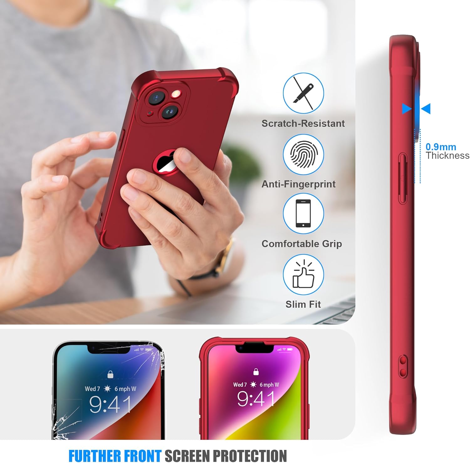 ORETECH Funda para iPhone 15 Plus iPhone 14 Plus, con 2 protectores de pantalla prueba de caídas de grado militar de 10 pies protección de cámara a