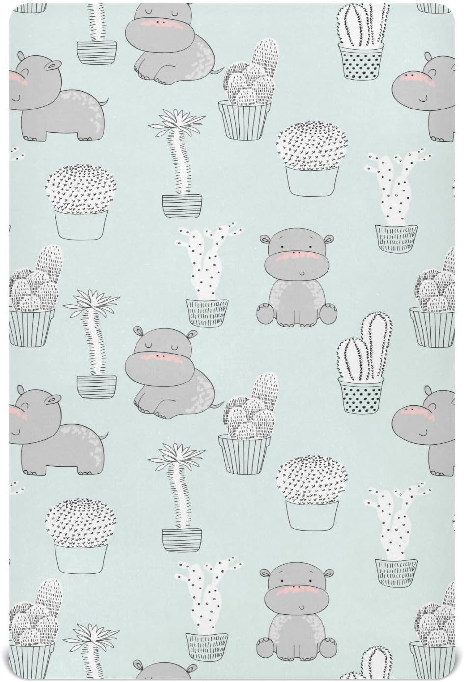 Caikeny Sábana bajera ajustable para cuna para niños y niñas, diseño de cactus, hipopótamos para cuna, sábanas para cuna para niños pequeños, recién