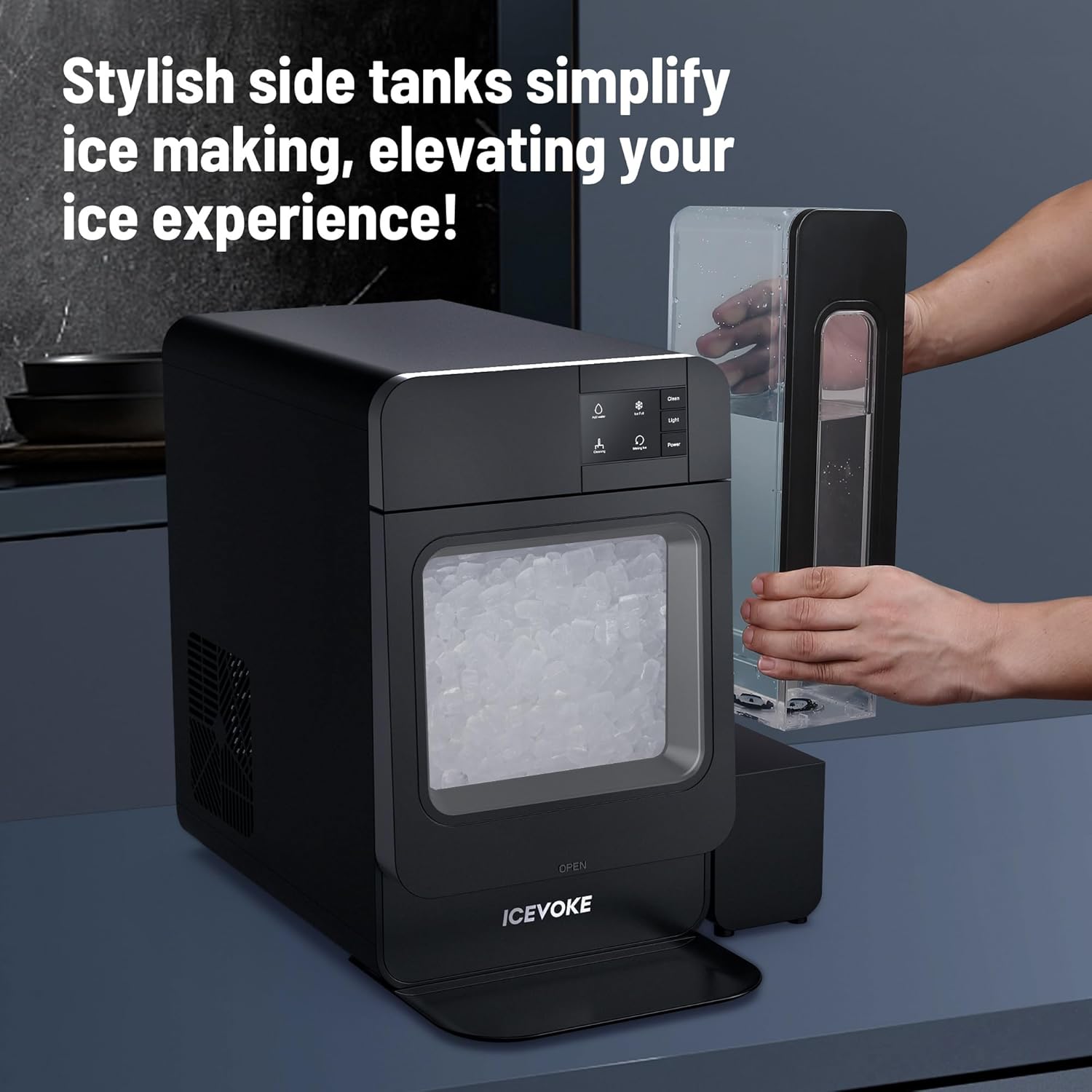 Máquina de hielo portátil de pepitas para encimera, máquina de hielo masticable de 33 librasdía con autolimpieza y recarga automática de agua,