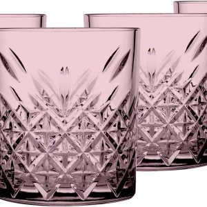 Juego de 4 vasos de cóctel rosados, Old Fashioned Lowball Barware, vasos de base pesada para beber, 12 onzas Juego de 4 vasos de cóctel rosados, Old Fashioned Lowball Barware, vasos de base pesada para beber, 12 onzas