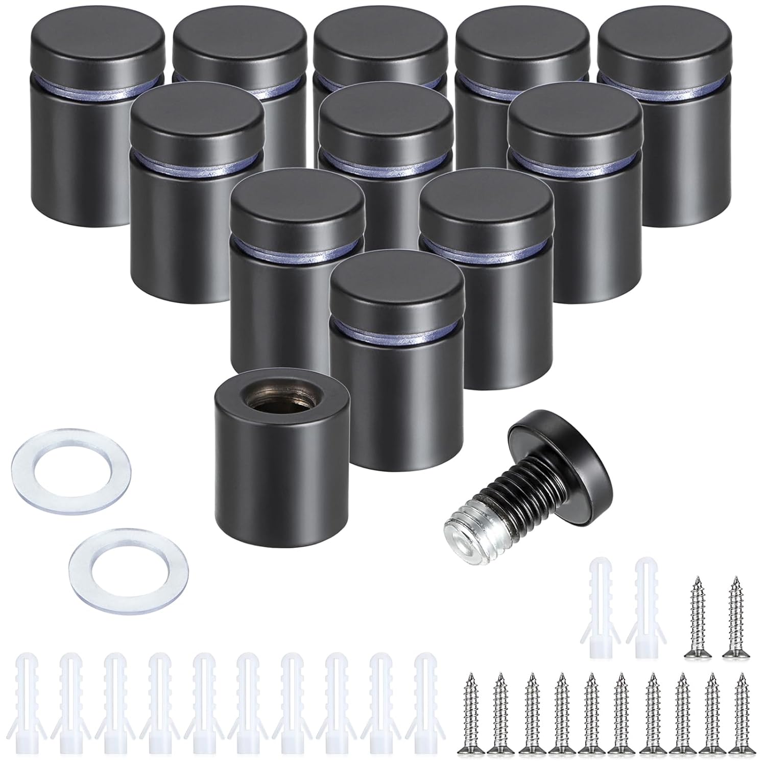 Sumnacon Paquete de 12 tornillos de separación de letreros de 34 x 1 pulgada – Acero inoxidable para montaje en pared de vidrio publicitario