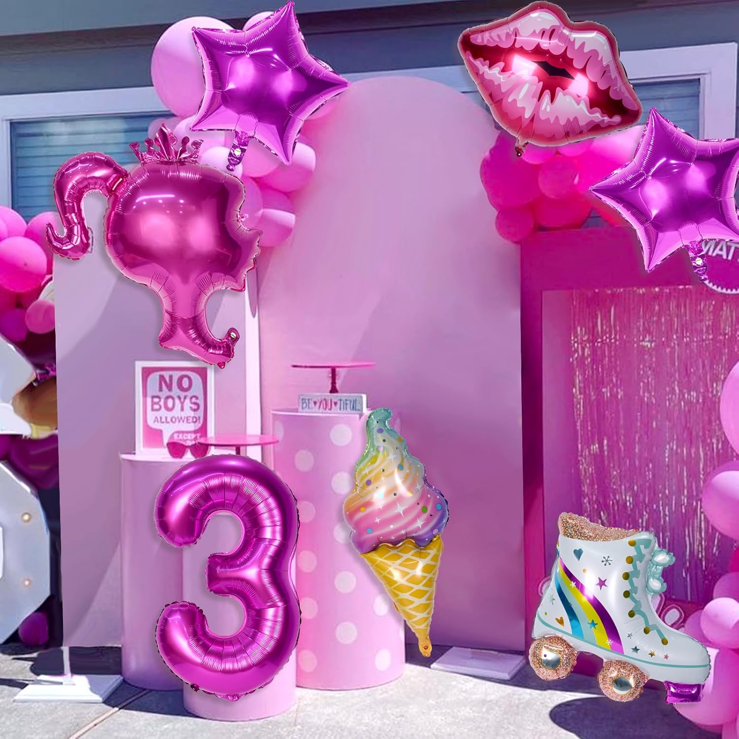 7 globos rosados para niñas, decoraciones de cumpleaños rosas para fiesta temática de princesa rosa, baby shower, cumpleaños, despedida de soltera