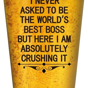 DAZLUTE Vaso de cerveza con texto en inglés “I Never Asked to Be the World’s Best Boss Bever”, divertida idea de regalo para jefe, director, DAZLUTE Vaso de cerveza con texto en inglés “I Never Asked to Be the World’s Best Boss Bever”, divertida idea de regalo para jefe, director,