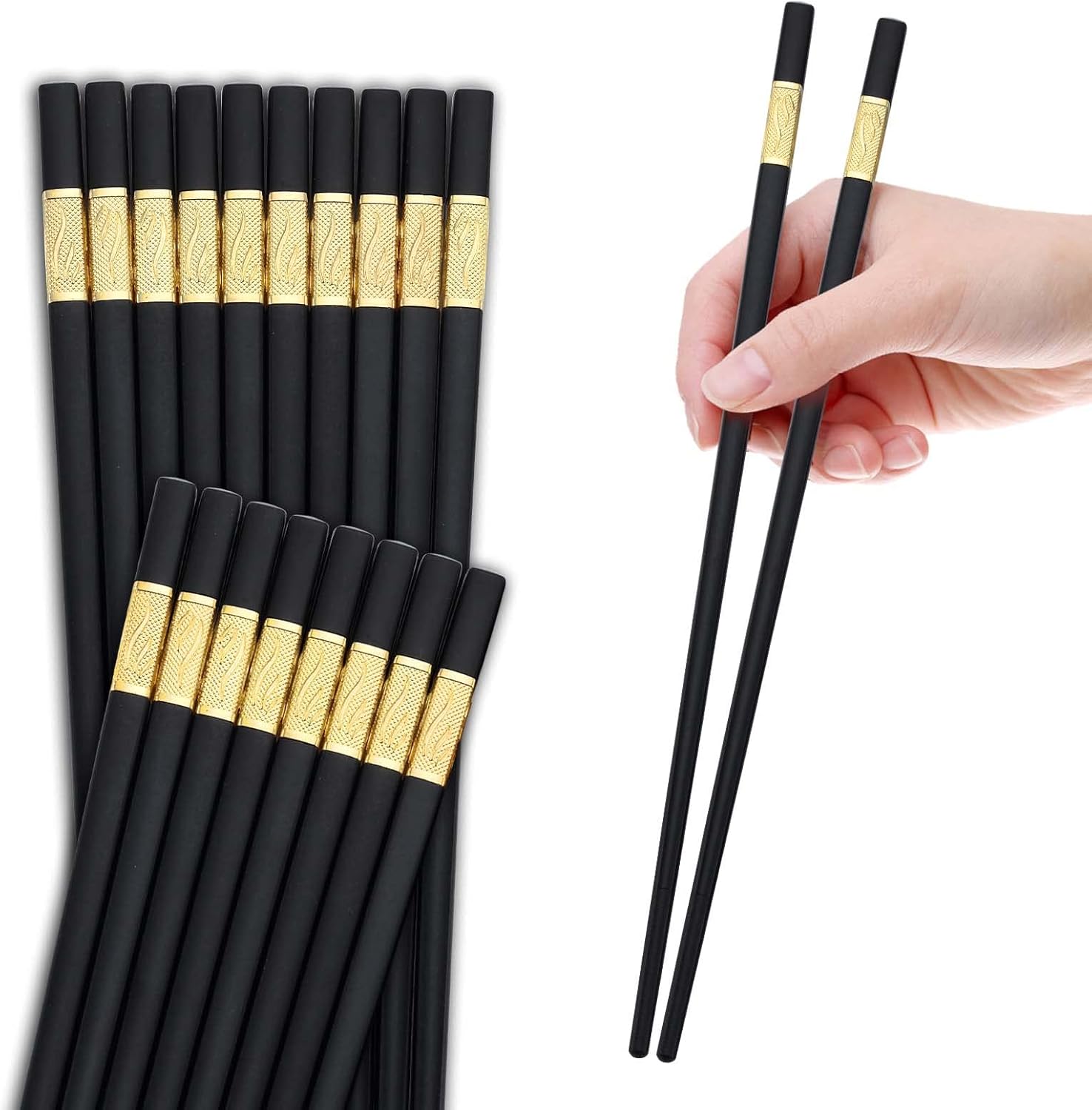 Bestdin – 10 pares de palillos de fibra de vidrio reutilizables, resistentes a altas temperaturas de alta calidad para cocinar y comer, palillos