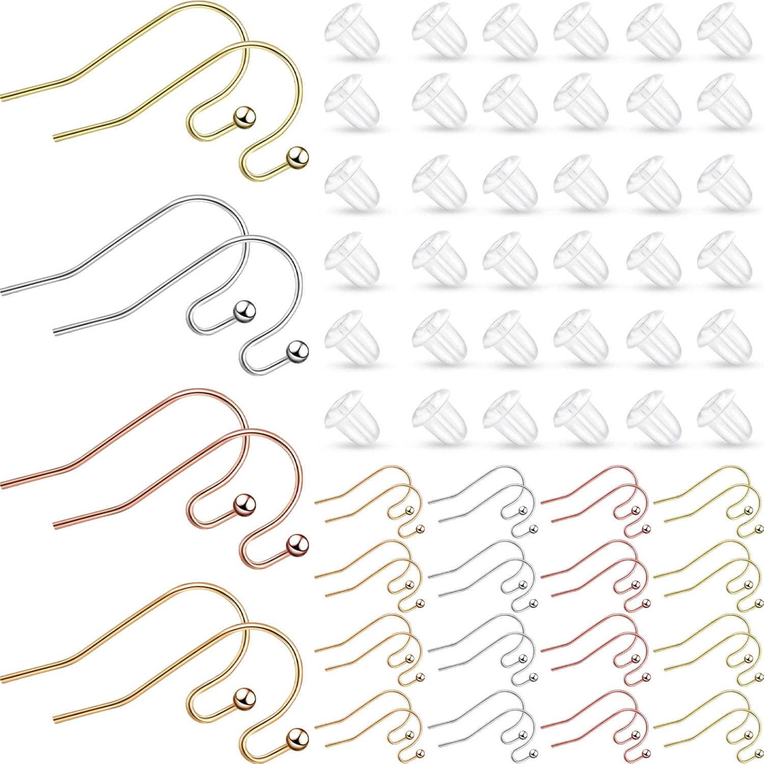 Juego de 220 ganchos para pendientes franceses de alambre de oreja en 4 colores con 220 piezas transparentes para hacer joyas, 0.86 x 0.43 x 0.75