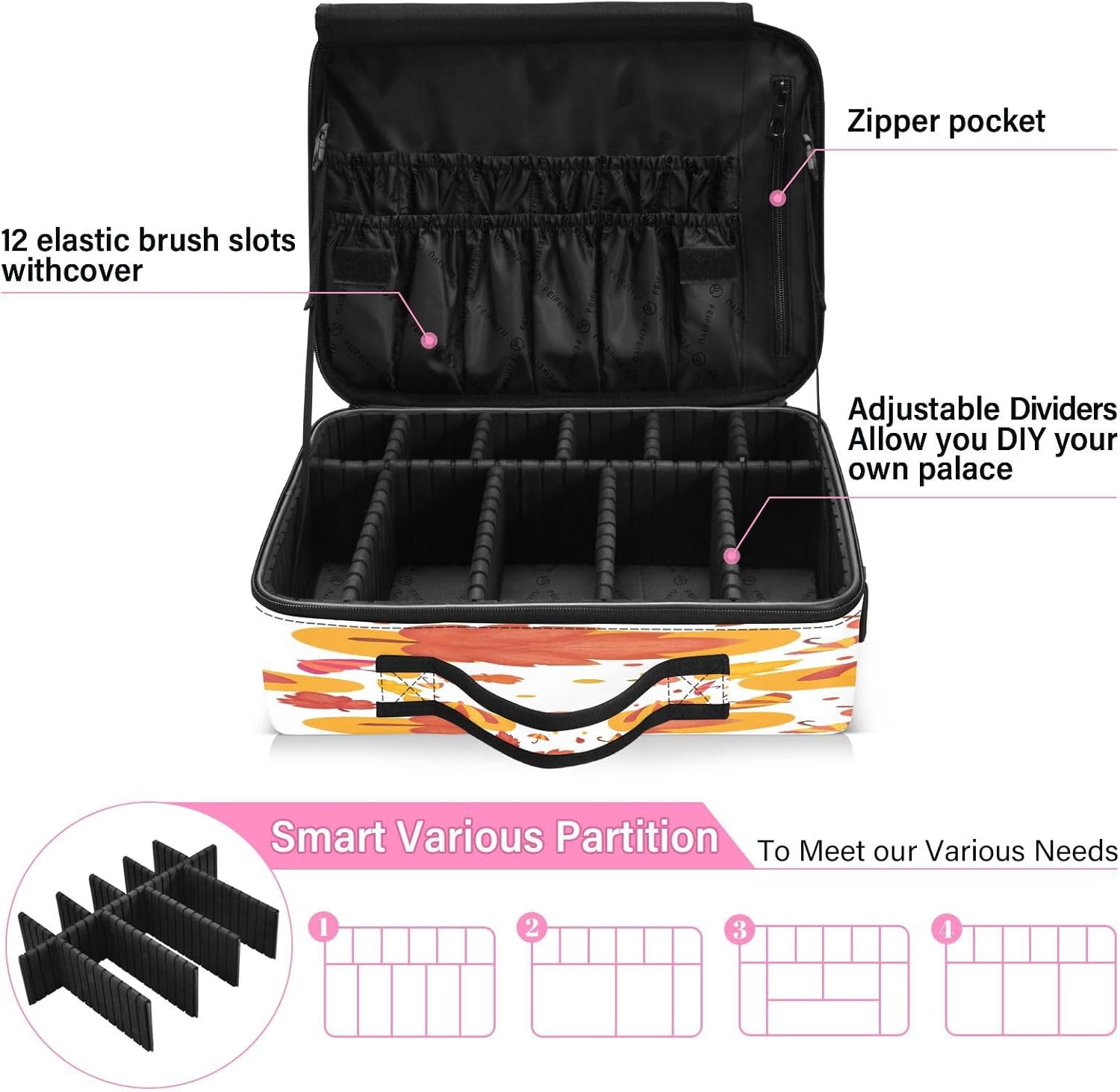 Autumn Theme travel cosmetic makeup bag travel makeup brush opening makeup bag makeup bag opens flat cosmetiquera de viaje para hombre for women