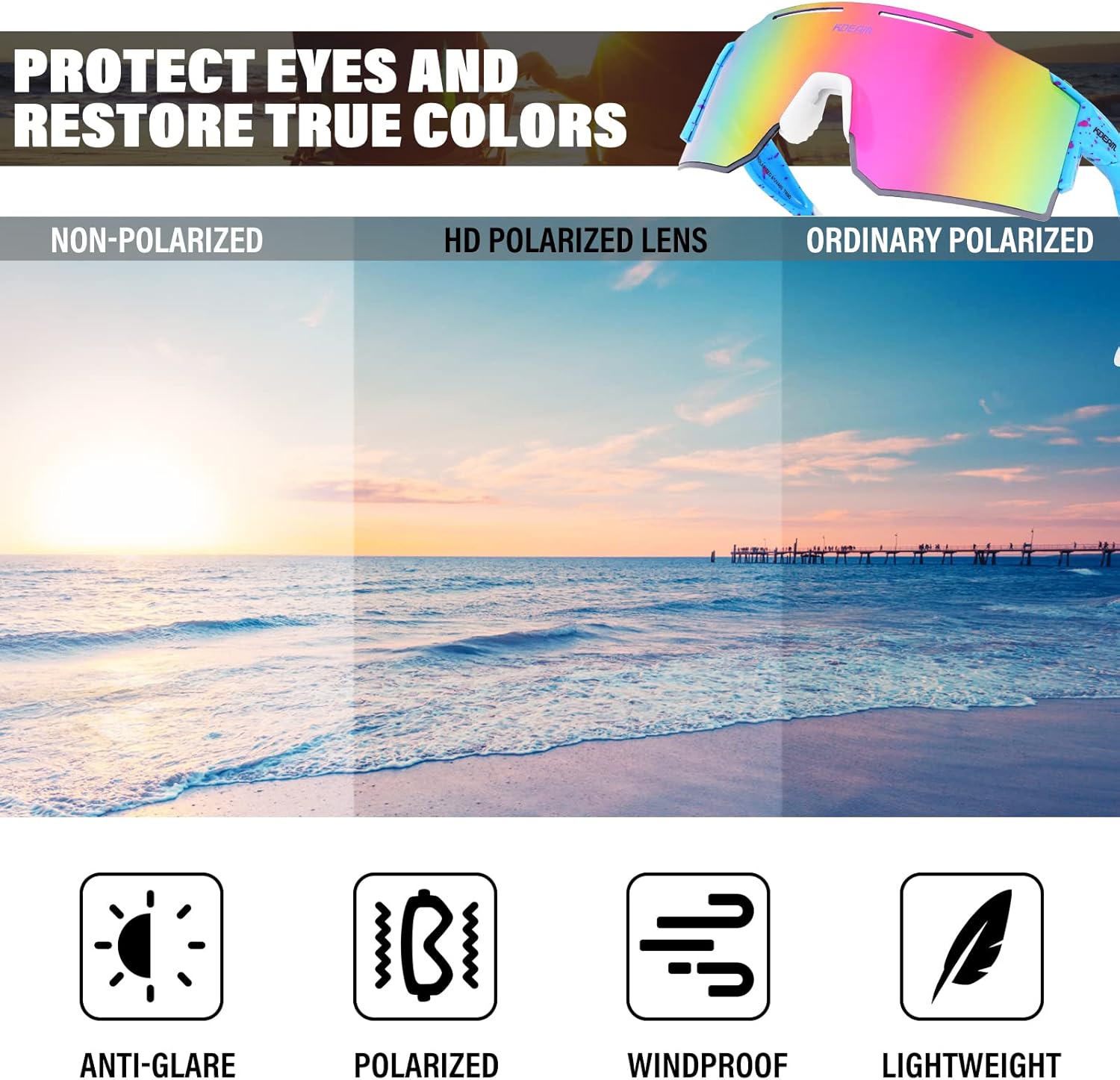 Gafas de sol polarizadas deportivas para mujeres y hombres, UV400, gafas de ciclismo, béisbol, correr, pesca, al aire libre, resistentes al viento