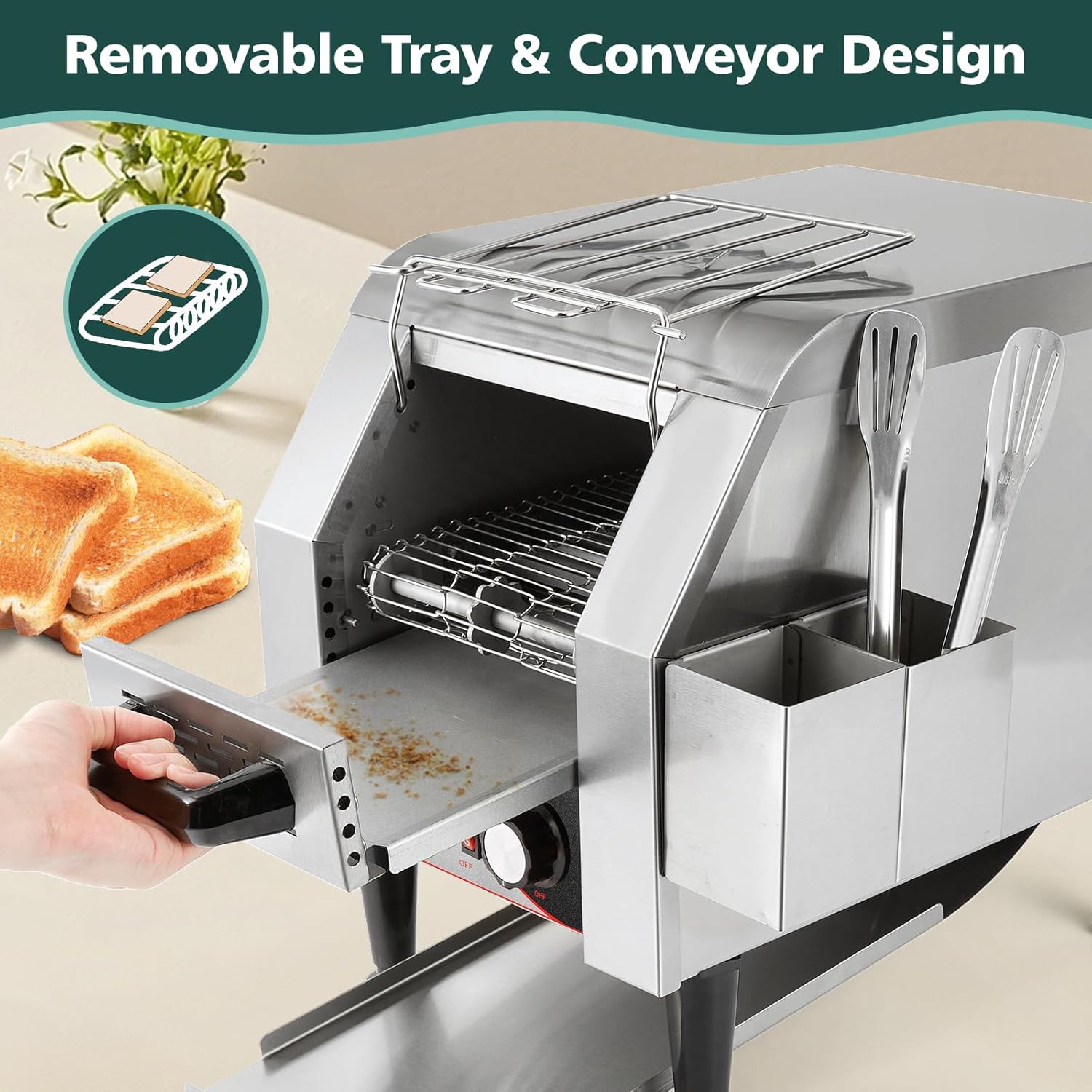 Hiteemer Tostadora comercial 150 rebanadashora, horno tostador para restaurante resistente 1300 W tostadora eléctrica de acero inoxidable con mango