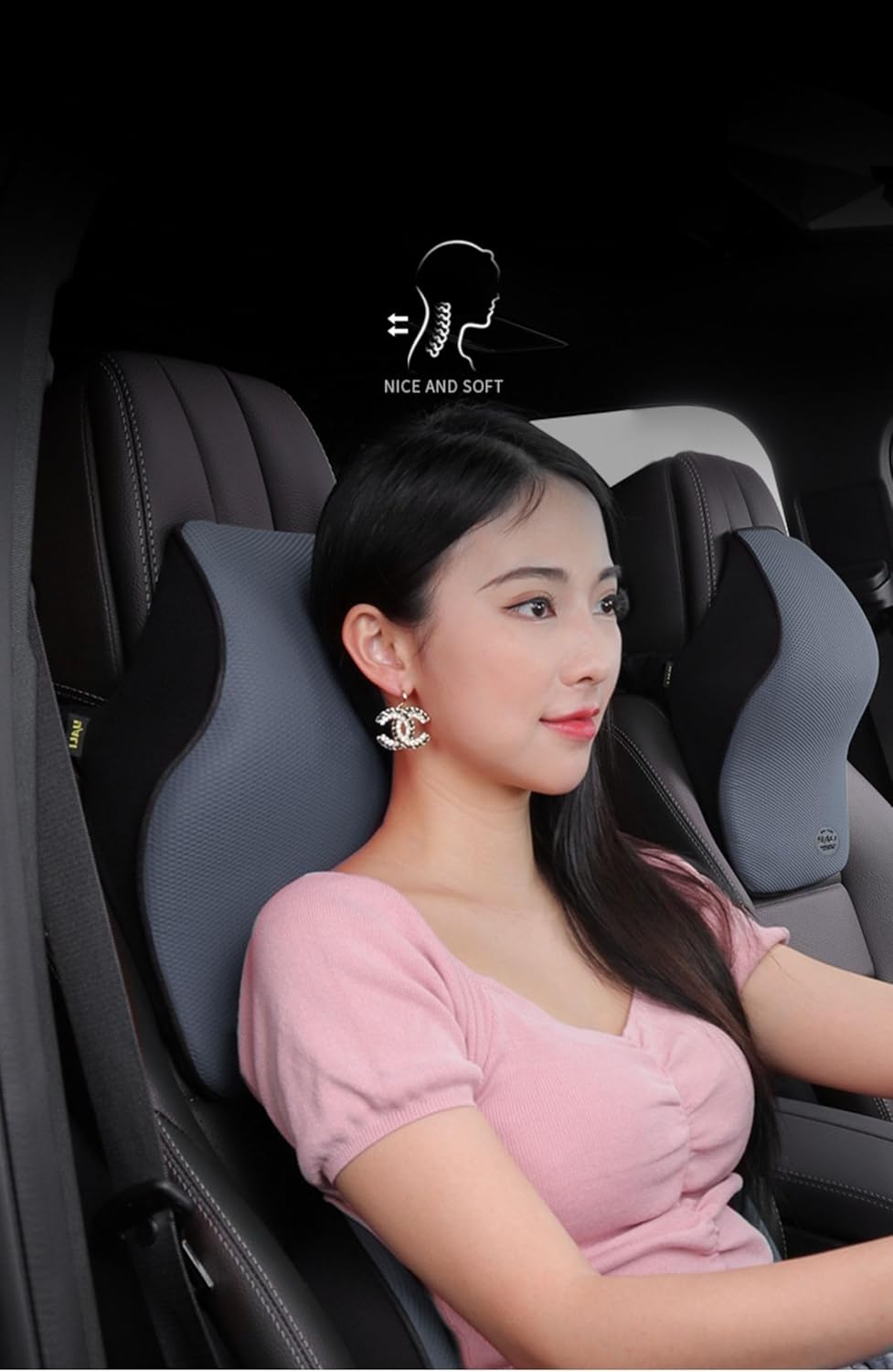 VAIKAXY Almohada inmersiva para reposacabezas de coche, almohada para asiento de automóvil, almohada cómoda y transpirable de espuma de algodón con