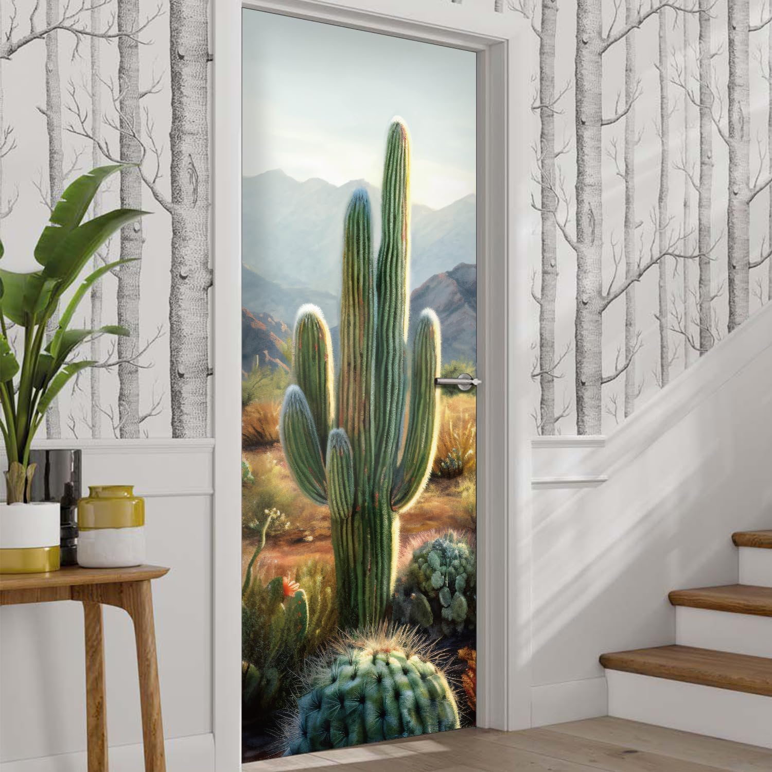 LiveInUrban Mural autoadhesivo para puerta de cactus gigante del desierto de Arizona, vinilo para despegar y pegar, calcomanías de vinilo para