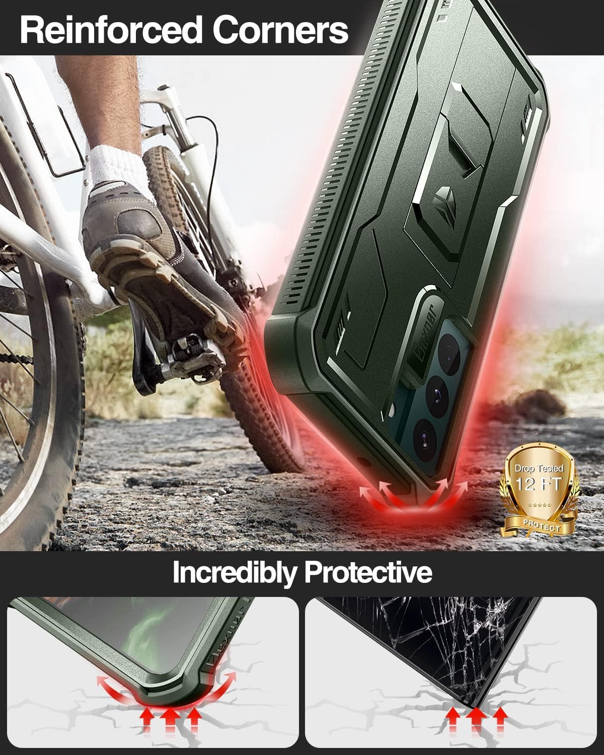 Dexnor Funda para Samsung Galaxy S22, protector de pantalla y soporte integrados Protección de grado militar resistente a prueba de golpes para