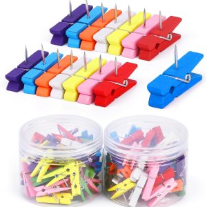 Pinzas de empuje coloridas, tachuelas para el pulgar con clips de madera, 100 pines para tablero de corcho, decoraciones de tablones de anuncios, Pinzas de empuje coloridas, tachuelas para el pulgar con clips de madera, 100 pines para tablero de corcho, decoraciones de tablones de anuncios,