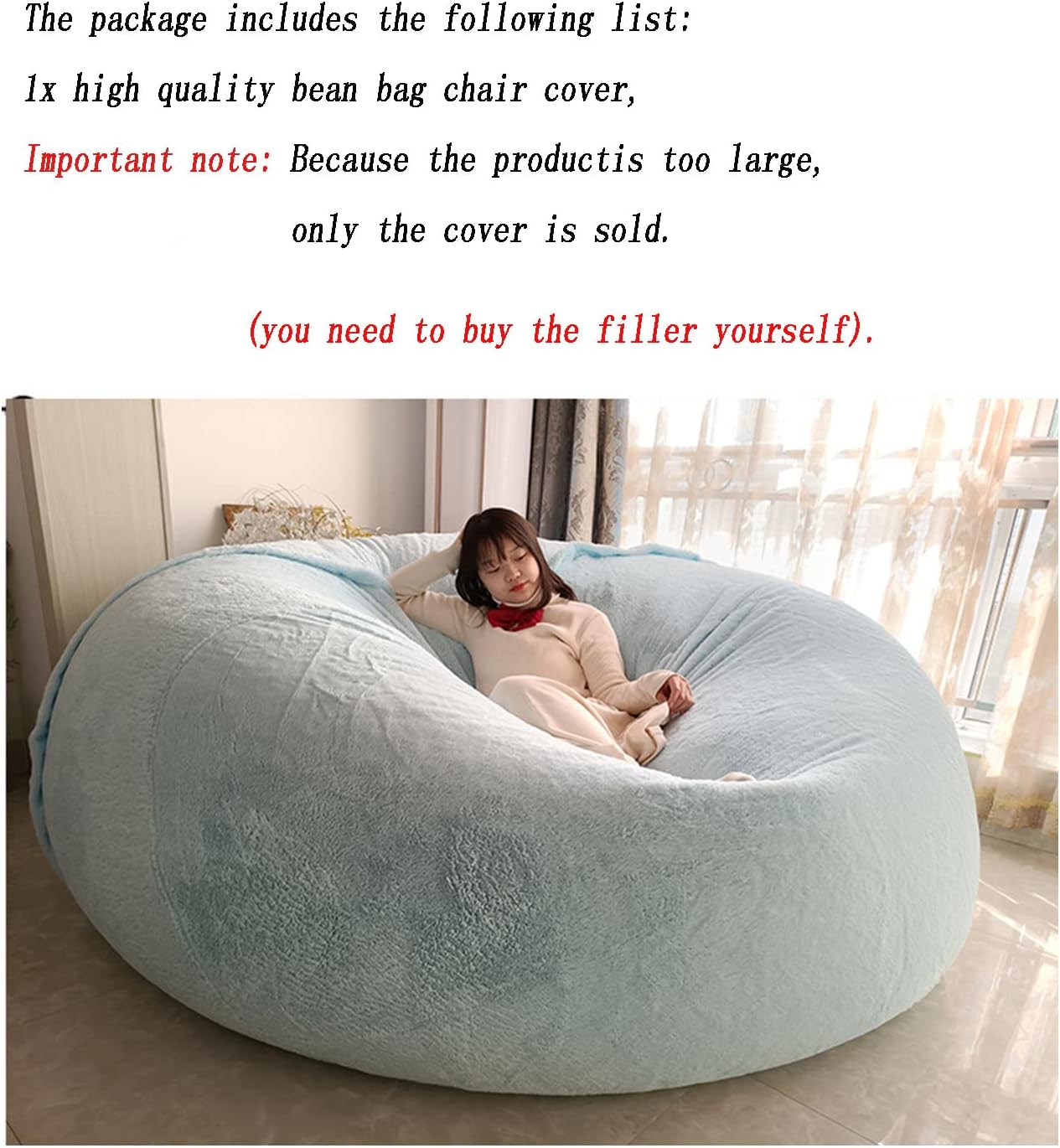HWOEK Puf de gran tamaño de piel gigante (sin relleno) para muebles de sala de estar de adultos, grande, redondo, suave, esponjoso, sofá perezoso,