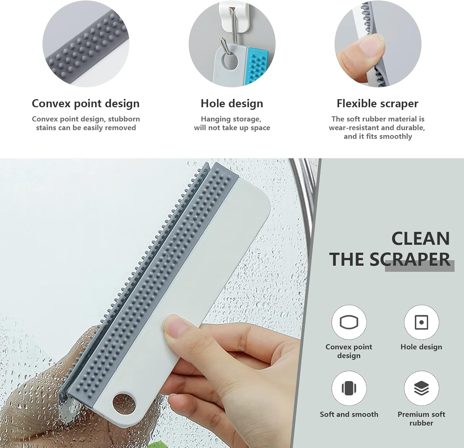 Escobilla de ducha para puertas de vidrio 2 piezas de escobilla de goma para puerta de cristal de ducha, escobilla de goma para limpieza de