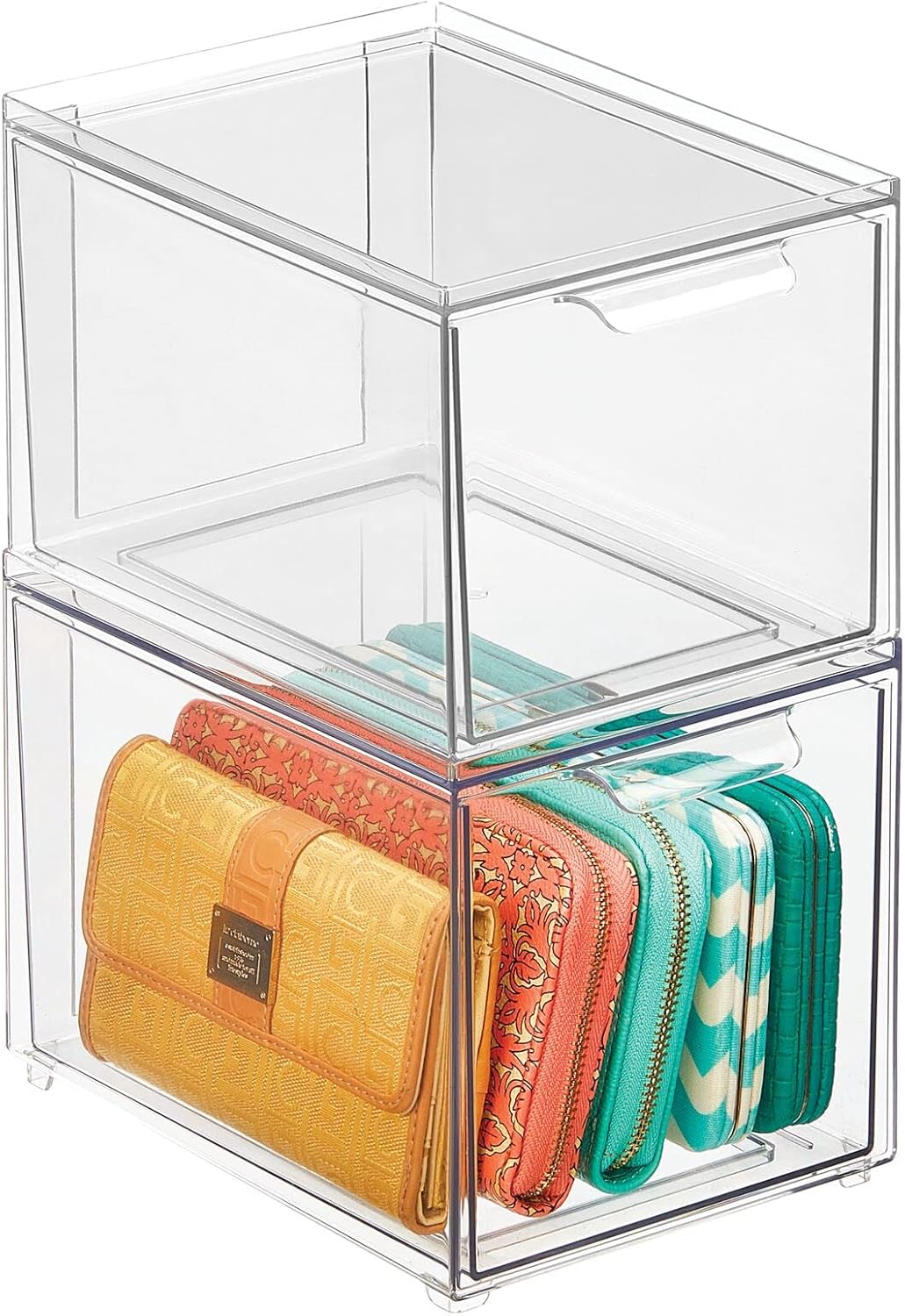 mDesign Contenedor organizador de armario de plástico con cajón extraíble, almacenamiento delgado y apilable para armario, organización para