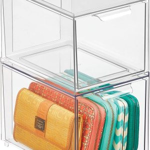 mDesign Contenedor organizador de armario de plástico con cajón extraíble, almacenamiento delgado y apilable para armario, organización para mDesign Contenedor organizador de armario de plástico con cajón extraíble, almacenamiento delgado y apilable para armario, organización para