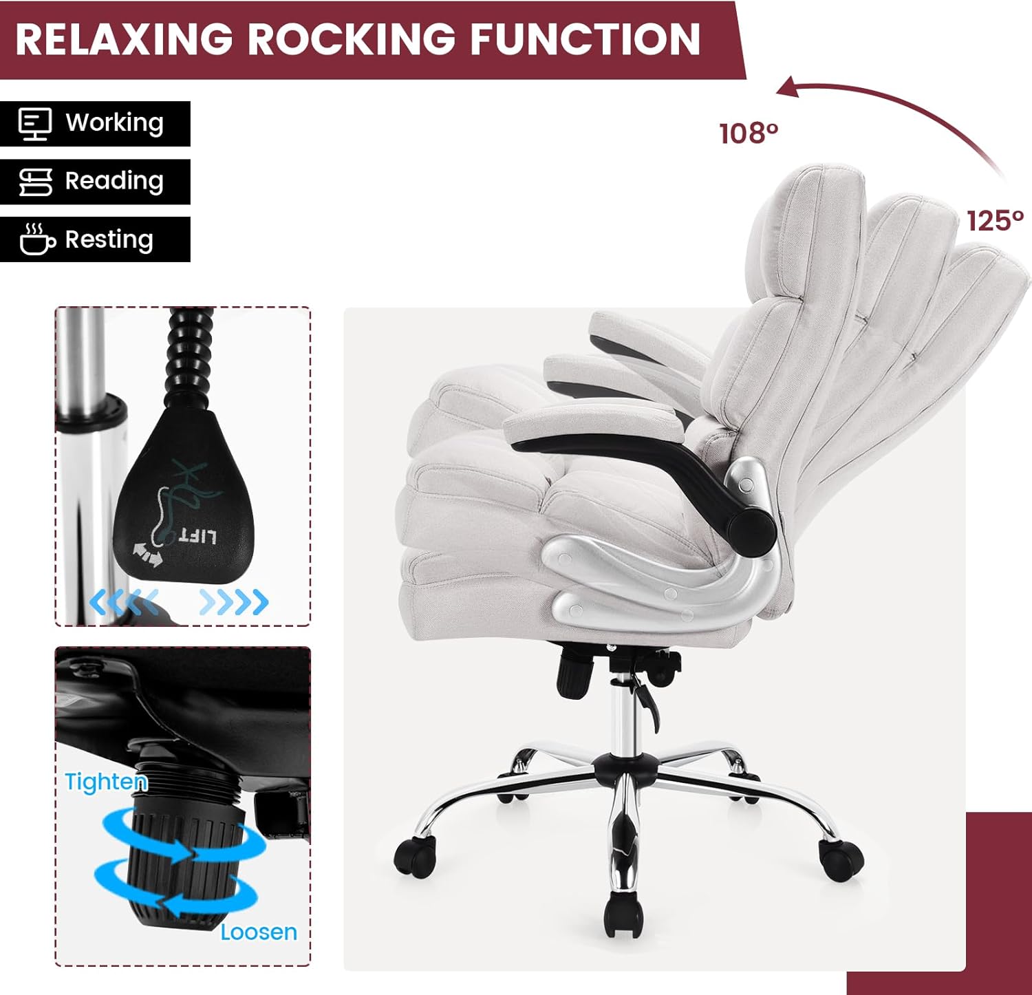 COSTWAY Silla ergonómica de oficina en casa, silla de escritorio para computadora grande y alta con respaldo ajustable de inclinación y reposabrazos