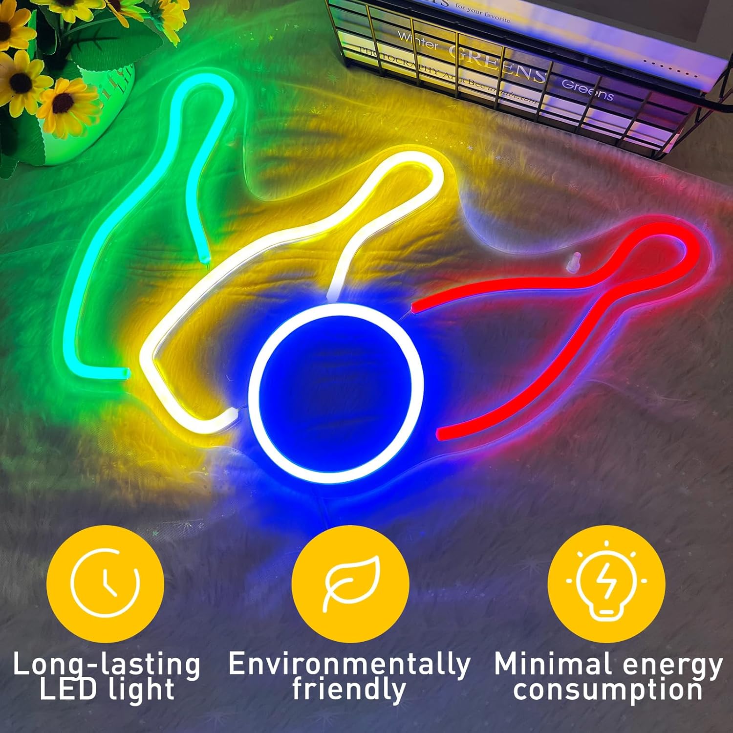 Letreros de neón de bolos para decoración de club deportivo, letreros LED de neón alimentados por USB para decoración de pared de club de bolos,