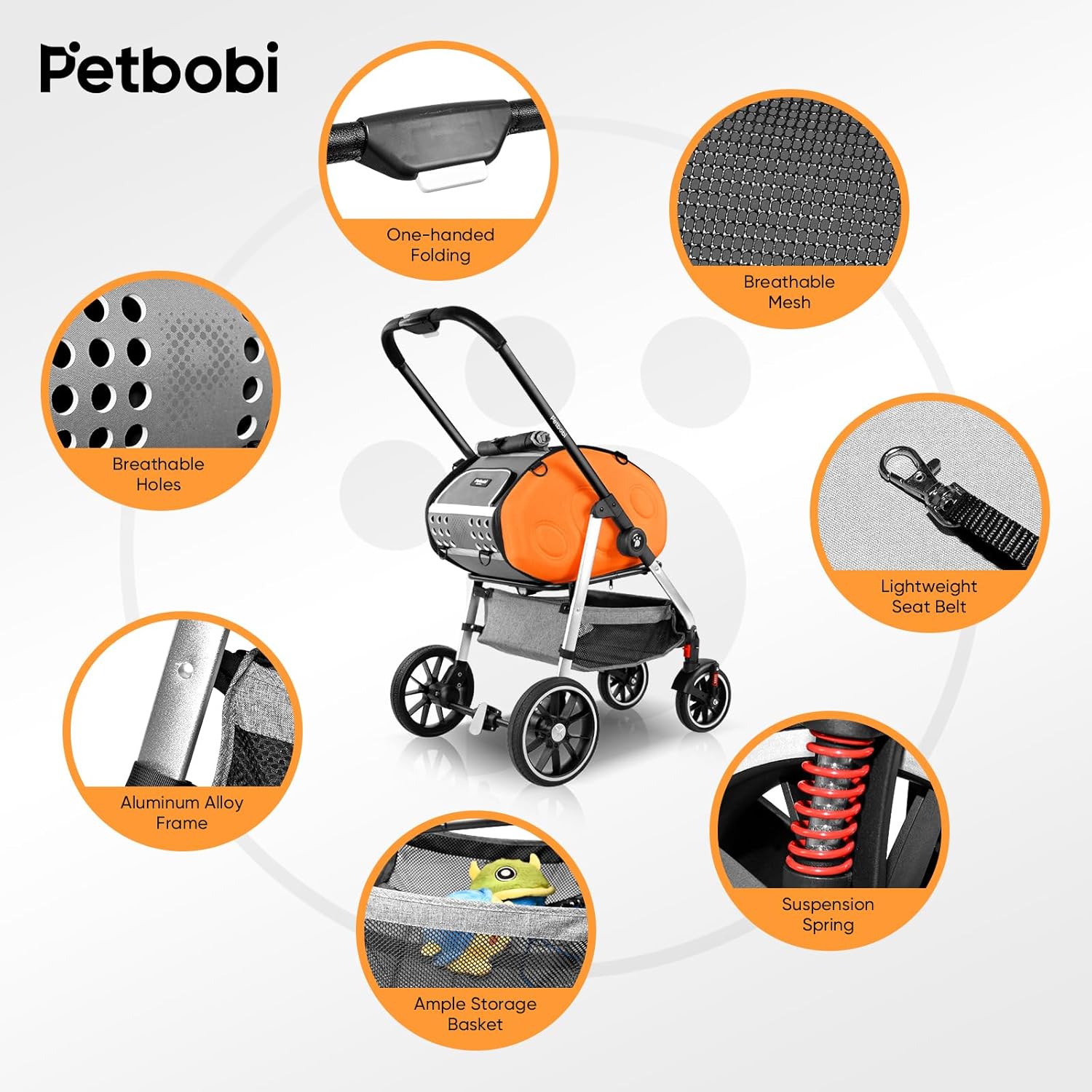Petbobi Cochecito para perros 5 en 1 con transportador desmontable  Cochecito para mascotas, transportador, mochila, bolso y asiento de coche  Para