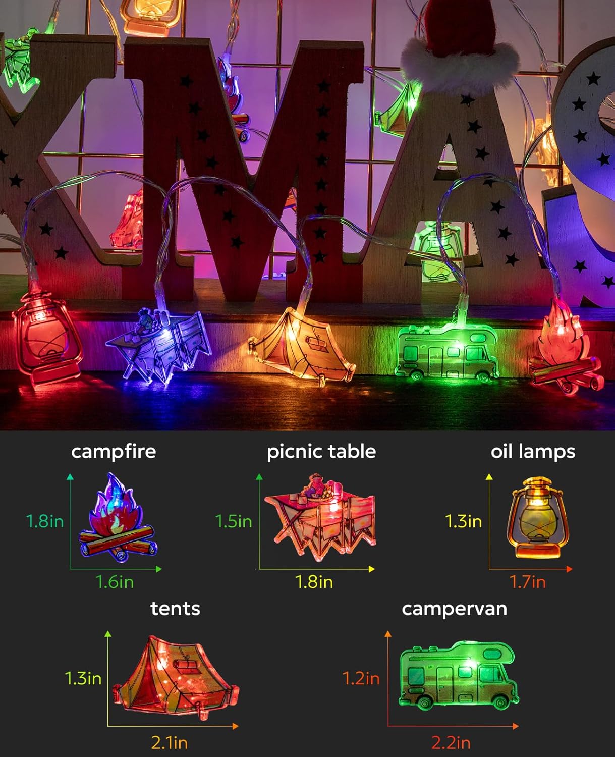 AceList Guirnalda de 20 luces LED para campamento, funciona con pilas y USB, mini cadena de queroseno impermeable para exteriores, perfecta para