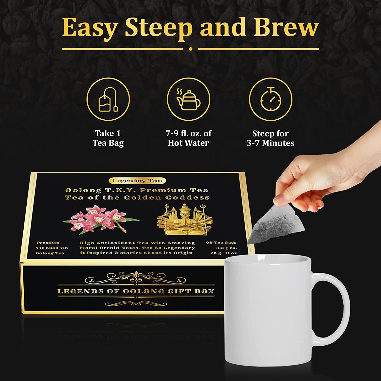 Legendary-Teas Oolong T.K.Y. – Bolsas de té piramidales selladas en bolsas de papel de aluminio (té Oolong T.K.Y, caja de 75 unidades)