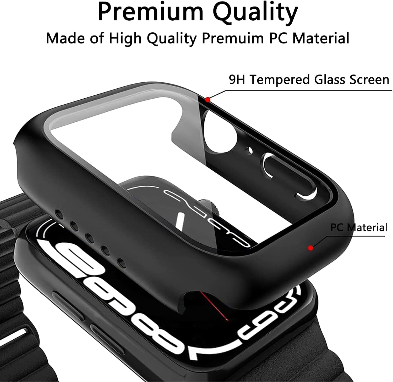 Paquete de 2 Funda compatible con Apple Watch Series 7 de 1.614in con protector de pantalla de vidrio templado integrado (negro 1.614in)