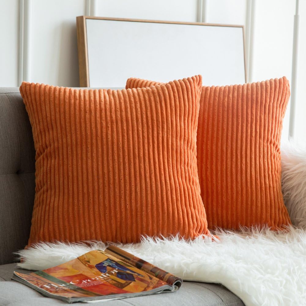 MIULEE – Juego de 2 fundas de almohada cuadradas de pana suave para otoño, fundas de cojín decorativas sólidas para sofá, dormitorio o automóvil, 22
