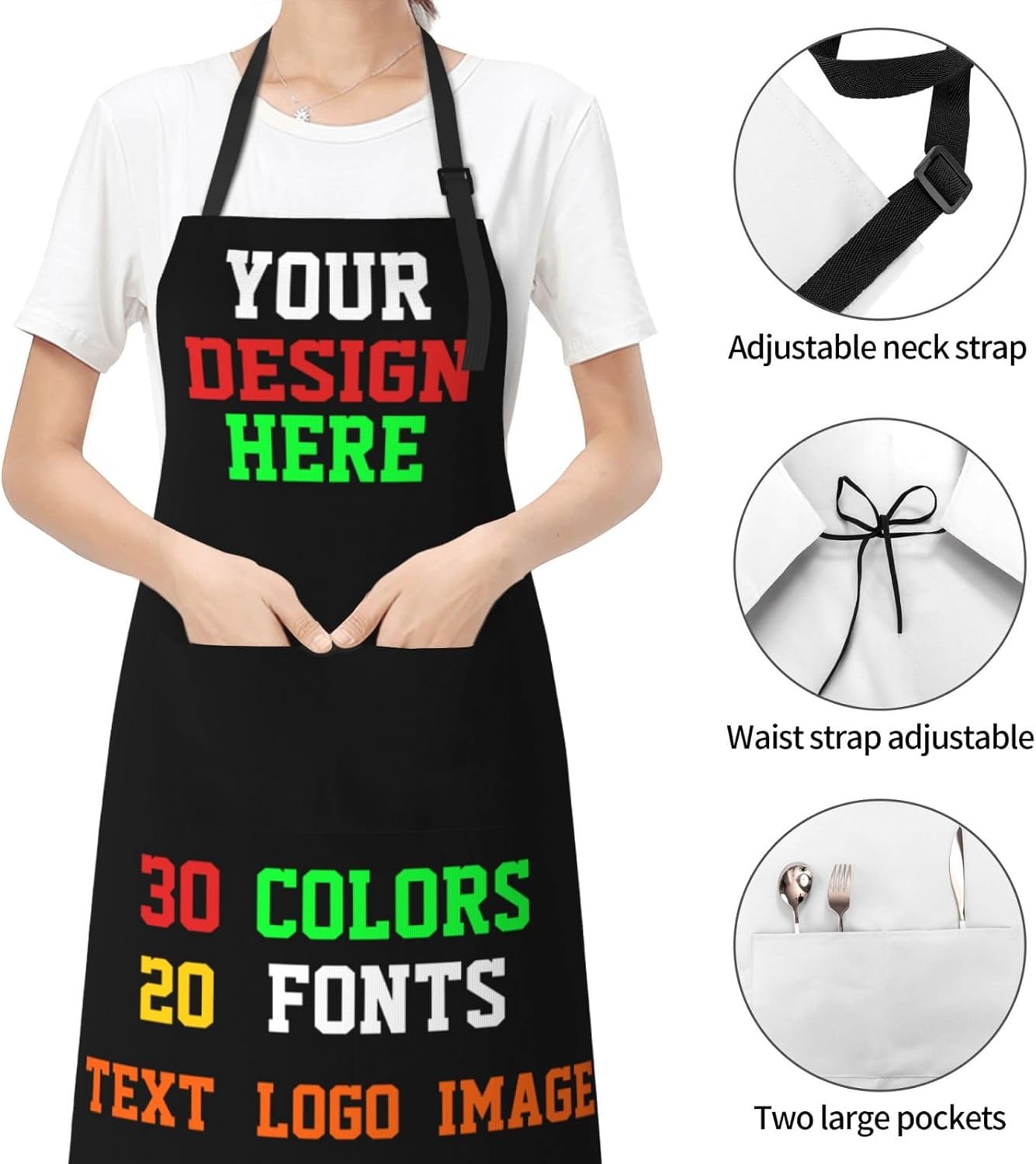 Delantal personalizado con 2 bolsillos, delantales personalizados impermeables para añadir tu imagen de texto para cocinar, barbacoa, cocina, asar a