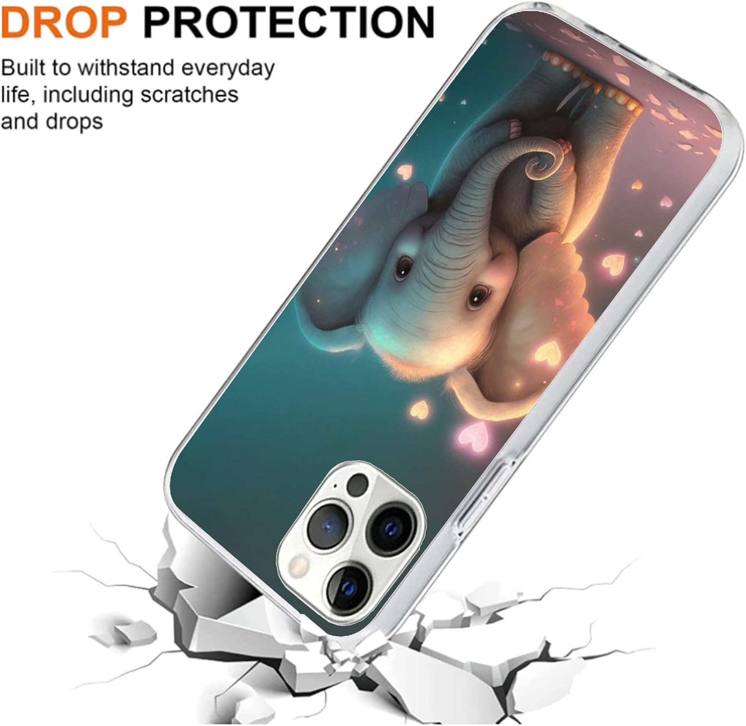 Funda compatible con iPhone 13 Pro Max  Bonito diseño de elefante bebé caprichoso con protección contra caídas a prueba de golpes, funda protectora