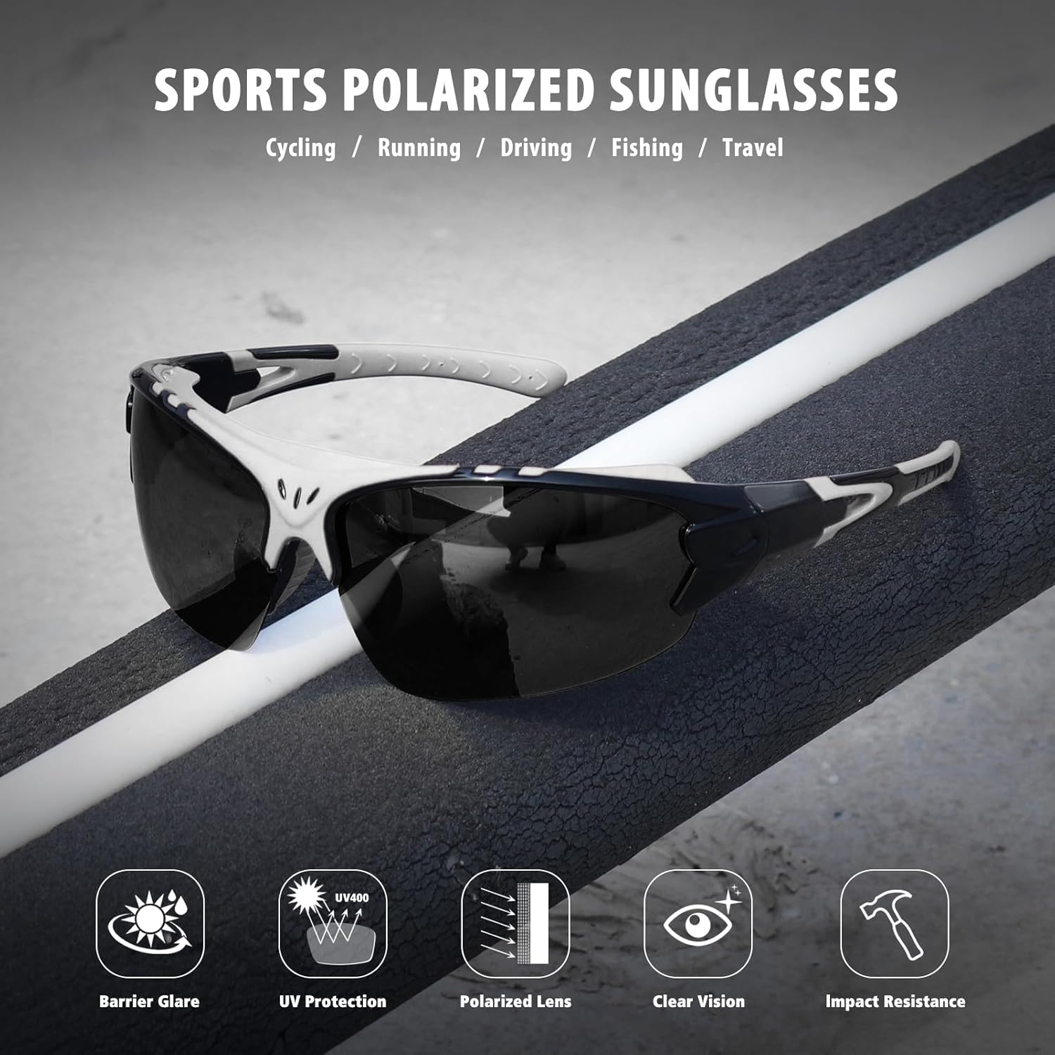 Ofwin Gafas de sol polarizadas deportivas para hombres y mujeres, para pesca al aire libre, béisbol, ciclismo, ciclismo, protección UV400