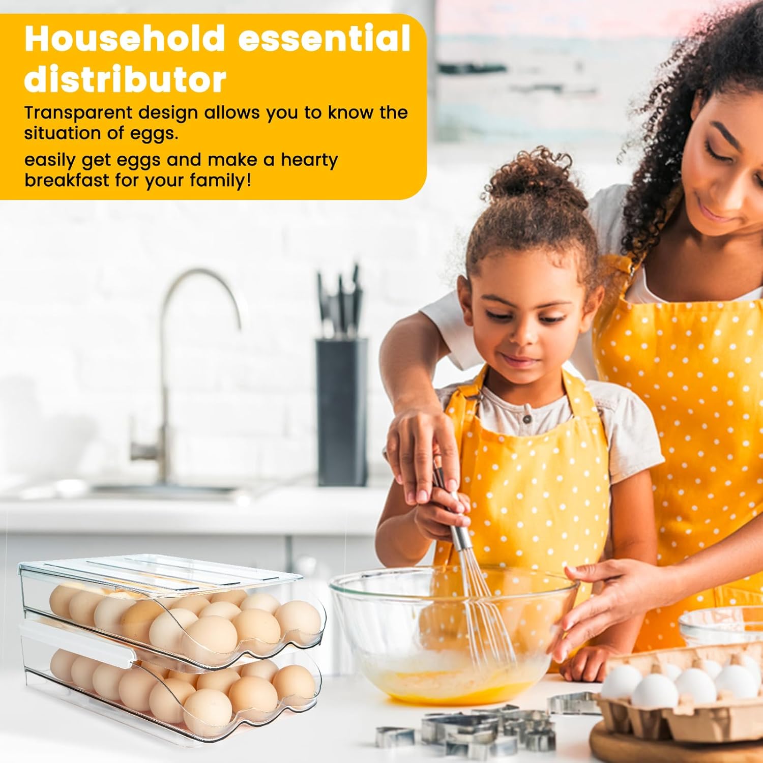 Soporte para huevos para refrigerador, contenedor de huevos rodante de gran capacidad para con tapa desmontable, cubos organizadores apilables para