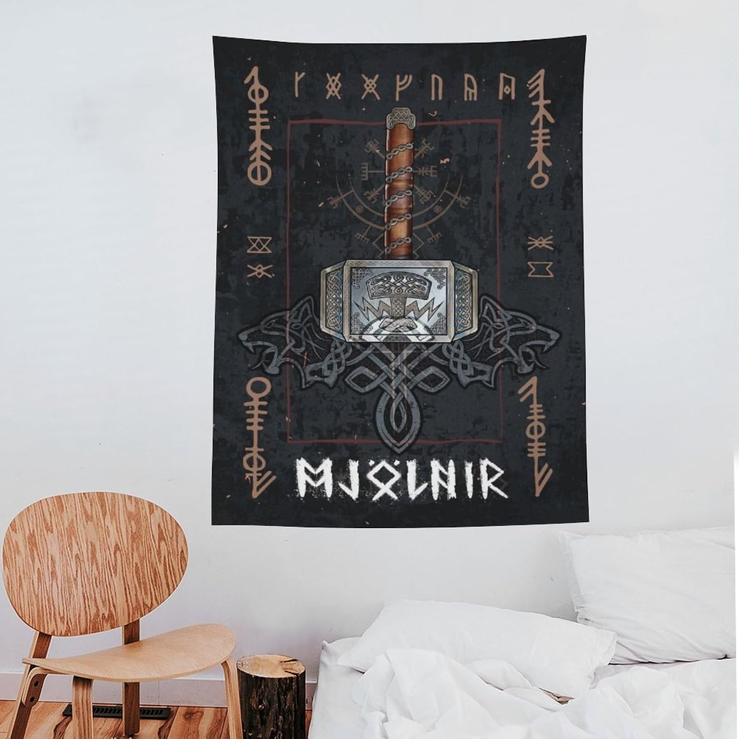 Tapiz de mitología nórdica Mjolnir, tapiz de pared, impresión artística moderna, para dormitorio familiar, tapices de 60 x 80 pulgadas