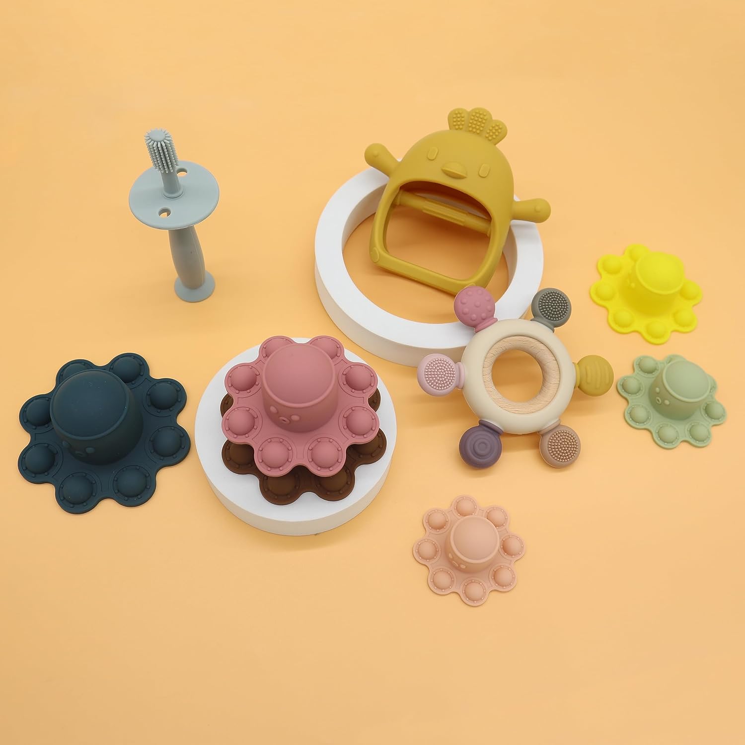 SIRELI – Juego de 4 juguetes de dentición para bebé, 100% silicona de grado alimenticio, sin BPA, juguete de 6 a 12 meses, juego de regalo para