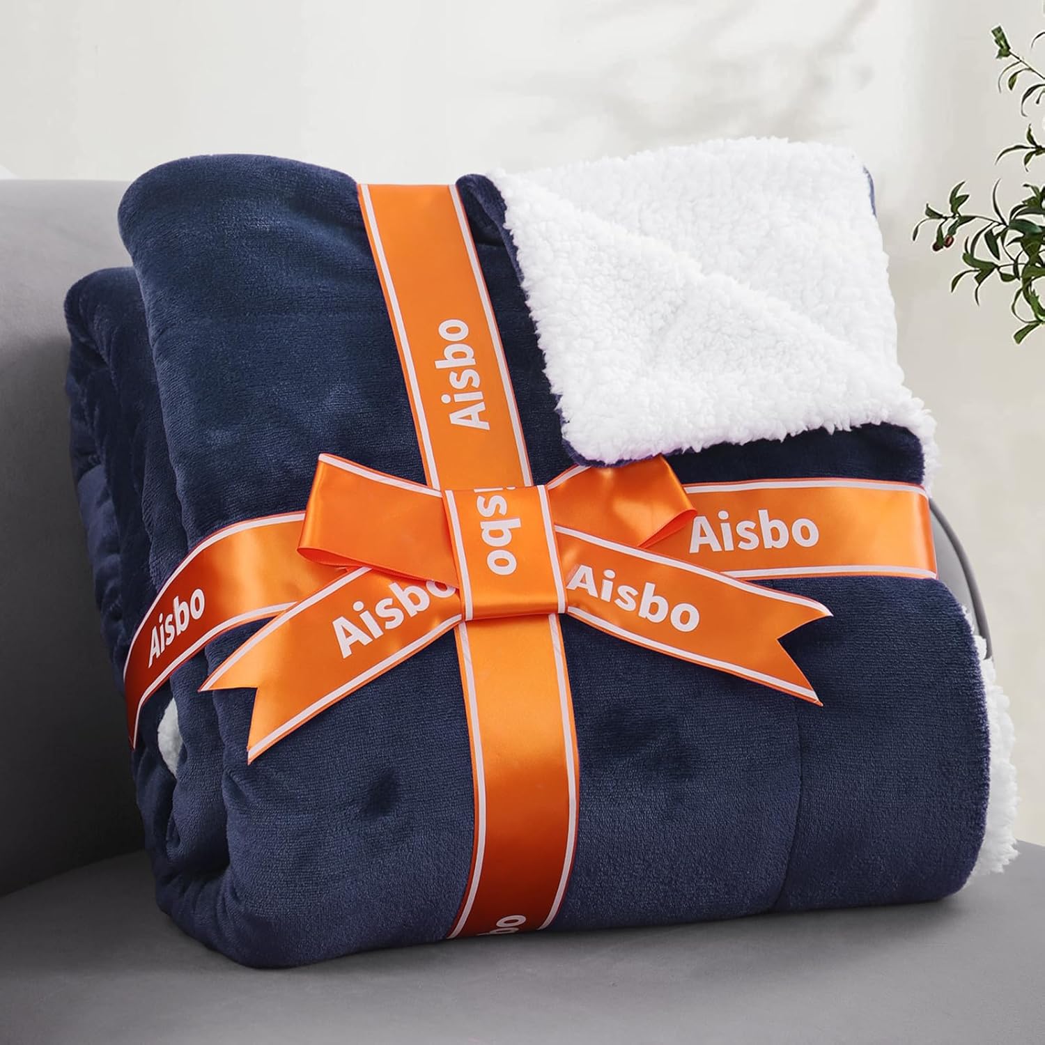 Aisbo Manta cálida tamaño individual  Manta reversible de franela sherpa extra gruesa, color azul marino para cama de tamaño individual, manta de