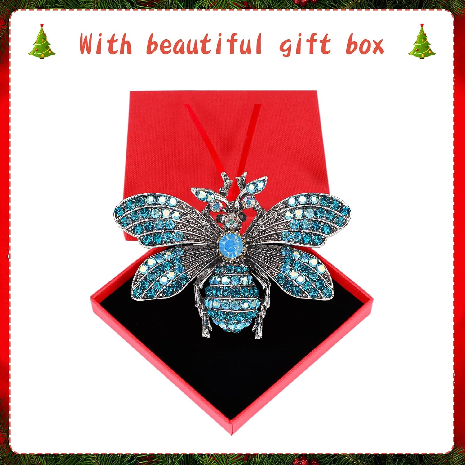 WaaHome Adornos de Navidad de abeja azul, decoración de abeja iridiscente, adornos de recuerdo de abeja de metal para decoraciones de árbol de