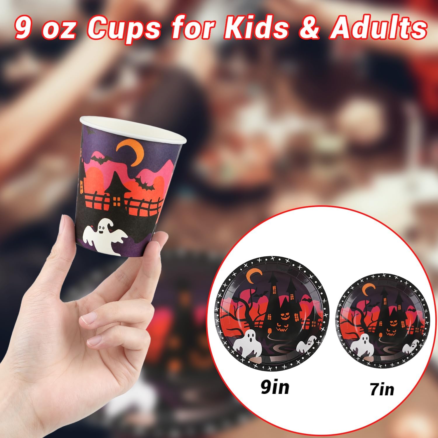 DIYASY Platos y servilletas de Halloween, suministros para fiesta, platos de papel y tazas, platos desechables para cena, platos de postre a granel,